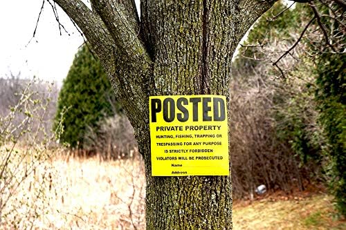 100 Per Pack Posted Yellow Private Property Sign by WristCo - 11" x 11" Outdoor, Weatherproof Tear- Resistant Tyvek high Visibility for Warning No Trespassing Hunting Fishing Trapping, Made in USA