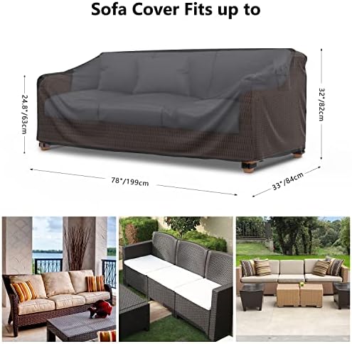 Heavy Duty Patio Sofa Cover Waterproof, Mrrihand 3-Seater Outdoor Sofa Loveseat Cover, Outdoor Patio Furniture Cover with Air Vent and Handles, 78" L×33" D×32" H, Black