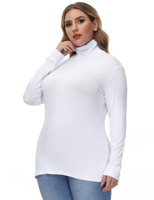 Hanna Nikole Plus Size White Turtle Neck Tops for Women Long Sleeve Fitted Stretchy Base Layer Tunics Shirt 18W 2X
