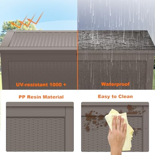 260 Gallon Resin Deck Box, Lockable Patio Outdoor Storage Box for Furniture, Garden Tools and Tools Storage, Waterproof Outside Storage Boxes - Grey