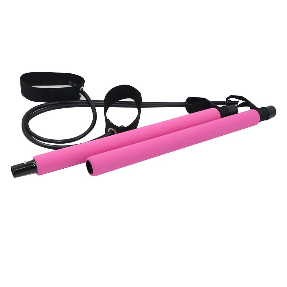 Portable Yoga Exercise Pilates Bar, Yoga Pilates Bar Reformer Kit, Pilates Bar Kit with Resistance Band,Home Gym Pilates with Foot Loop for Total Body Workout (Pink)