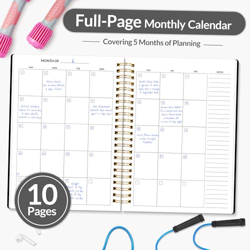 Fitness Journal Workout Planner, A5(6.4" x 8.3") Workout Journal & Log Book for Men & Women, Undated Fitness Workout Planner for Gym Essentials & Home Workouts, Track Progress & Achieve Goals, Black