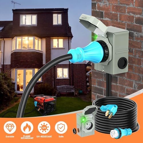 UL Listed 50 Amp 25FT Generator Cord and Power Inlet Box Combo Kit NEMA 14-50P Male to SS2-50R STW 6/3+8/1 AWG 125/250V Twist Locking with Inlet Box for Generator to House