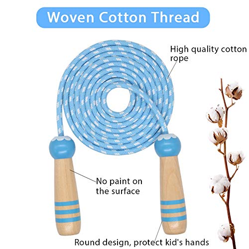 Jump Rope Kids, 7ft Adjustable Cotton Skipping Rope with Wooden Handle for Boys and Girls Fitness Outdoor Exercise(Blue)