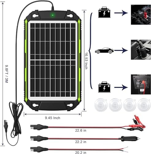 15W 12V Solar Battery Charger Maintainer PRO, Built-in Smart MPPT Charge Controller, Waterproof 12 Volt Solar Panel Trickle Charging Kits for Car Auto Boat RV Marine Trailer Camper