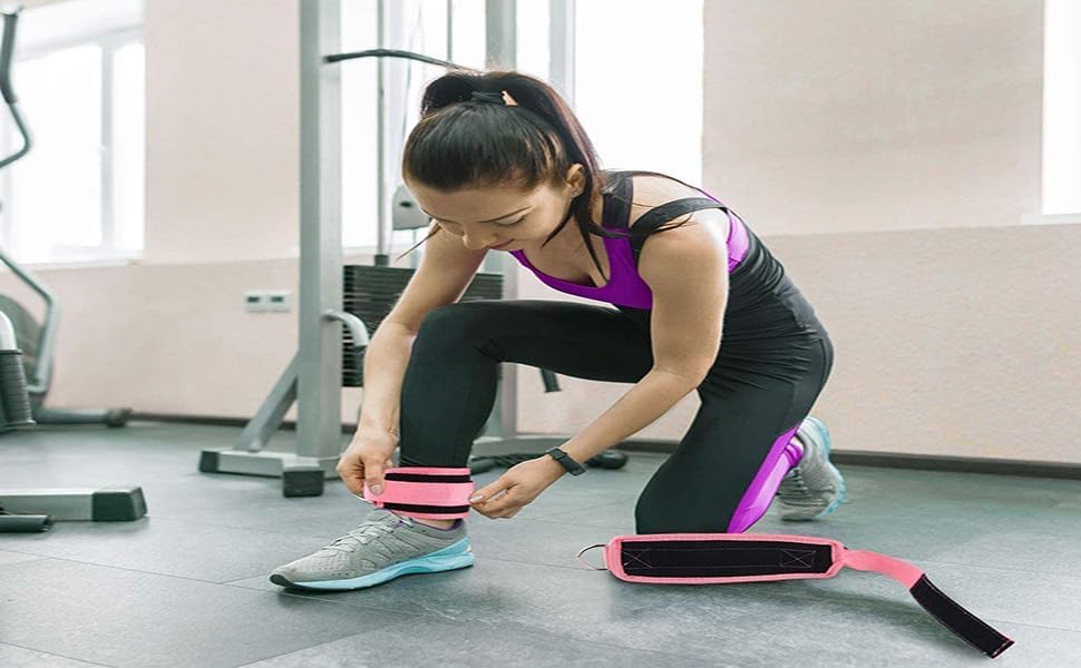 Slim Panda Ankle Strap for Cable Machine,Ankle Cuff for Kickbacks, Booty Hip Abductors,Glute Workouts, Leg Extensions, Curls for Men and Women, Adjustable with Double D-Rings (Pair, Pink)