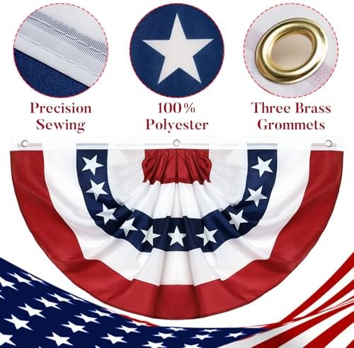 6Pack 3x6 Ft American Pleated Fan Flag, American Flag Bunting for Outdoor, US Patriotic Half Fan Banner for 4th of July Memorial Day Independence Day Outdoor Indoor Decorations