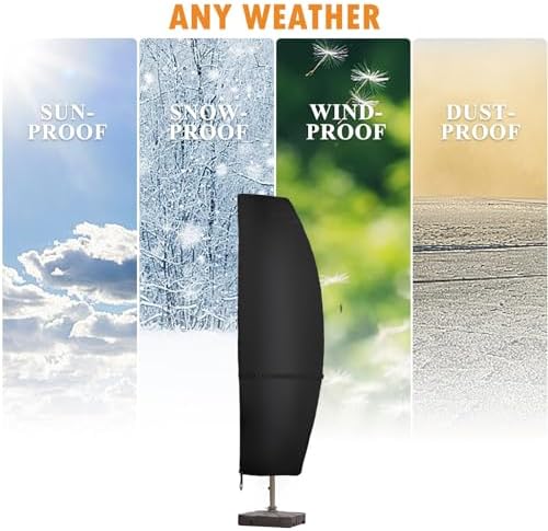 Patio Umbrella Parasol Cover, 420D Waterproof Outdoor, Fits 13-15 ft Double-Sided Large Umbrella, Garden, Top Vent, Zipper, Windproof Anti-UV