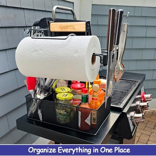 Geesta Grill Caddy - BBQ & Picnic Caddy with Paper Towel & Magnetic Tool Holders, Condiment Storage for Camper & Tailgate