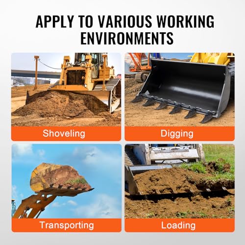 VEVOR Bucket Tooth Bar, 48'', Heavy Duty Tractor Bucket 6 Teeth Bar for Loader Tractor Skidsteer, 4560 lbs Load-Bearing Capacity Bolt On Design, for Efficient Soil Excavation and Bucket Protection