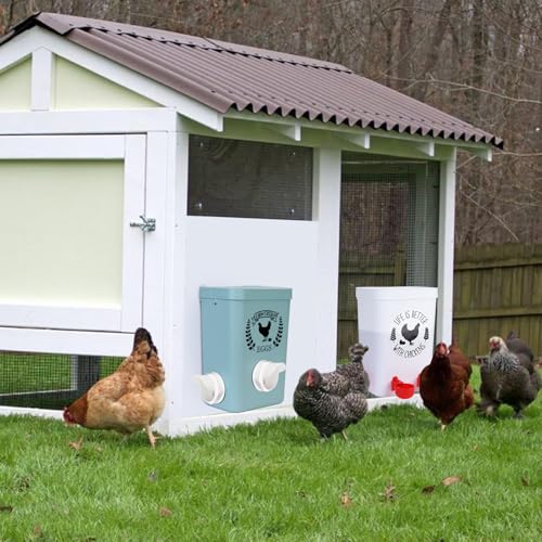 Chicken Feeder and Chicken Waterer Set (3 Gallon/26 Pounds) - Hanging Automatic Chicken Feeder No Waste - Chicken Coop Accessories - Poultry Waterer