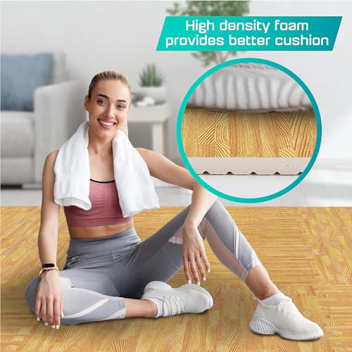 Yes4All 12SQ.FT Wood Grain Puzzle Exercise Mat Protective Flooring, EVA Interlocking Foam Floor Tiles with Border for Home