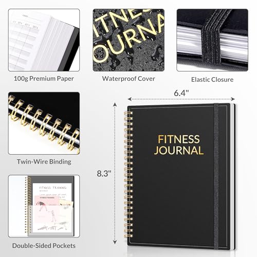 Fitness Journal Workout Planner, A5(6.4" x 8.3") Workout Journal & Log Book for Men & Women, Undated Fitness Workout Planner for Gym Essentials & Home Workouts, Track Progress & Achieve Goals, Black