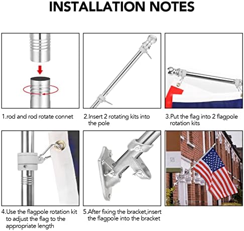 Flag Pole for House with 3x5 American Flag, 6 FT Wall Mount Flag pole with Bracket for Home Porch,Outdoor deco.Residential or Commerical Tangle Free Flag Pole Kit (Silver)