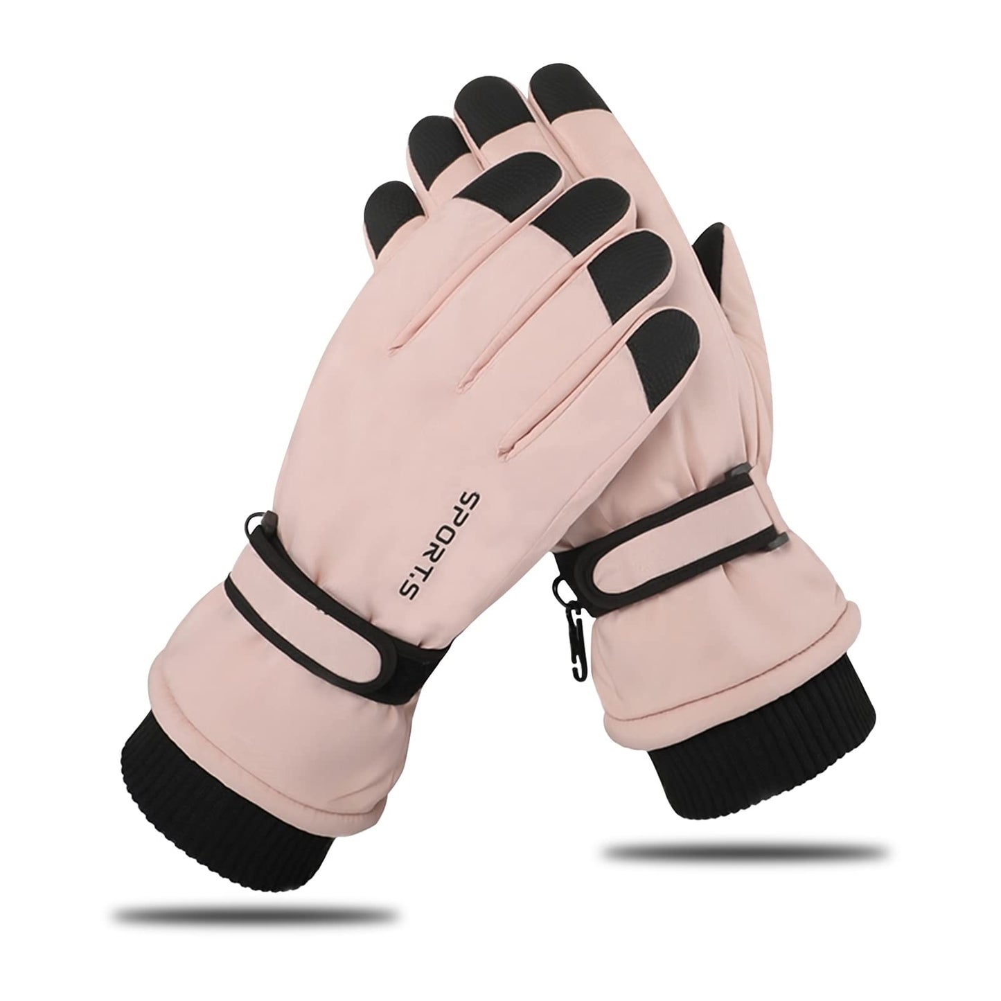 Andiker Women Winter Ski Gloves, Waterproof Touchscreen Anti-Slip Snowboard Gloves for Skiing Running and Cycling (Pink Black)
