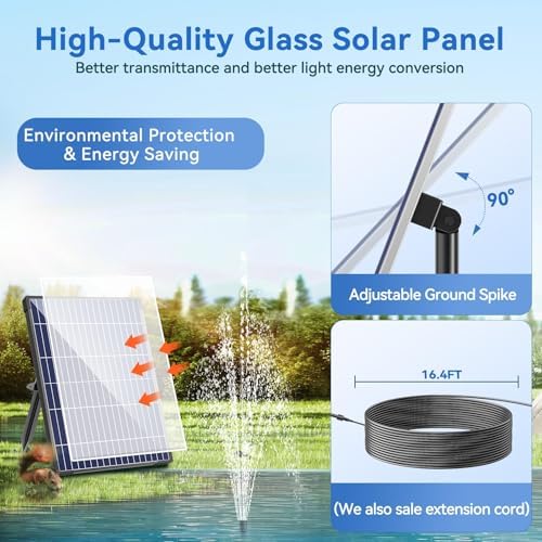 POPOSOAP Solar Water Pump, 12W Solar Fountain Pump 160GPH Flow Adjustable Solar Powered Water Pump with Dry-Run Protection for Fish Pond, Wildlife Garden, Ponds, Waterfall, Hydroponics