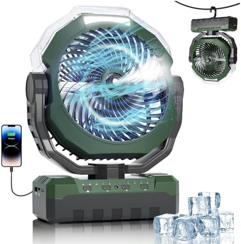 Portable Misting Fan 460ml Large Tank,24000mAh Rechargeable Battery Powered Camping Fan with 2 Meters Spray,Light & Remote,Jobsite Beach Summer Essentials,Mist Fans for Indoor,Outdoor, Patios, Travel