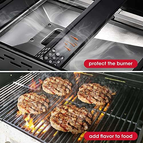 Unicook 4 Pack Porcelain Grill Heat Plate 14.56" L, Gas Grill Replacement Parts Burner Cover, Heat Shield Tents, Flavorizer Bars, Flame Tamer Guards for Gas BBQ