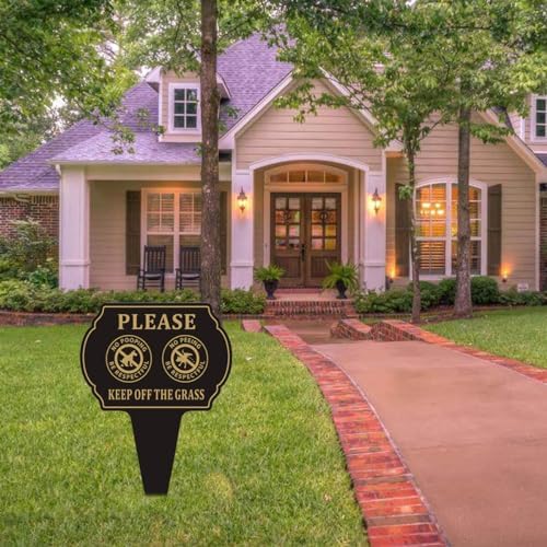No Poop or Pee Dog Sign,13.6”X9.6” 2PACK Keep Off the Grass Yard Sign with Integrated Stake Double Sided Metal Sign for Lawn Weatherproof and Outdoor Use