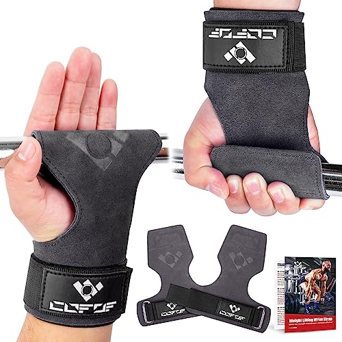 COFOF Weight Lifting Wrist Strap,Double Layer Leather Weightlifting Wrist Strap for Deadlift and Powerlifting, Adjustable Neoprene Padded Gym Workout Lifting Wrist Hooks for Men/Women(Pair)