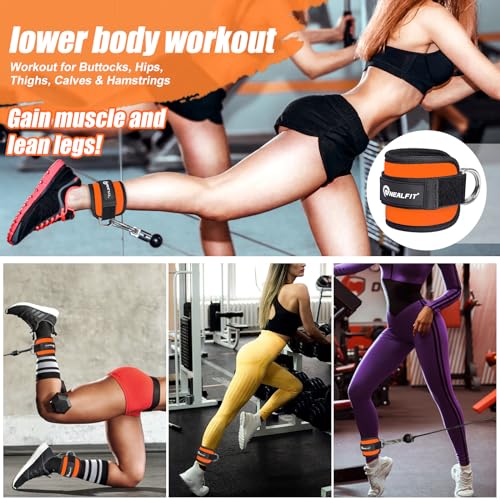 NEALFIT Ankle Strap for Cable Machine, Gym Ankle Cuff for Kickbacks, Leg Extensions, Glute Workouts, Booty Hip Abductors Exercise for Women and Men (Pair, Orange)