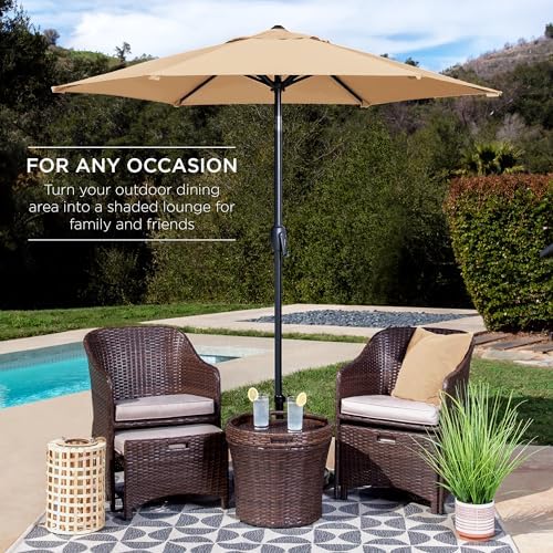 Best Choice Products 7.5ft Heavy-Duty Round Outdoor Market Table Patio Umbrella w/Steel Pole, Push Button Tilt, Easy Crank Lift - Sand