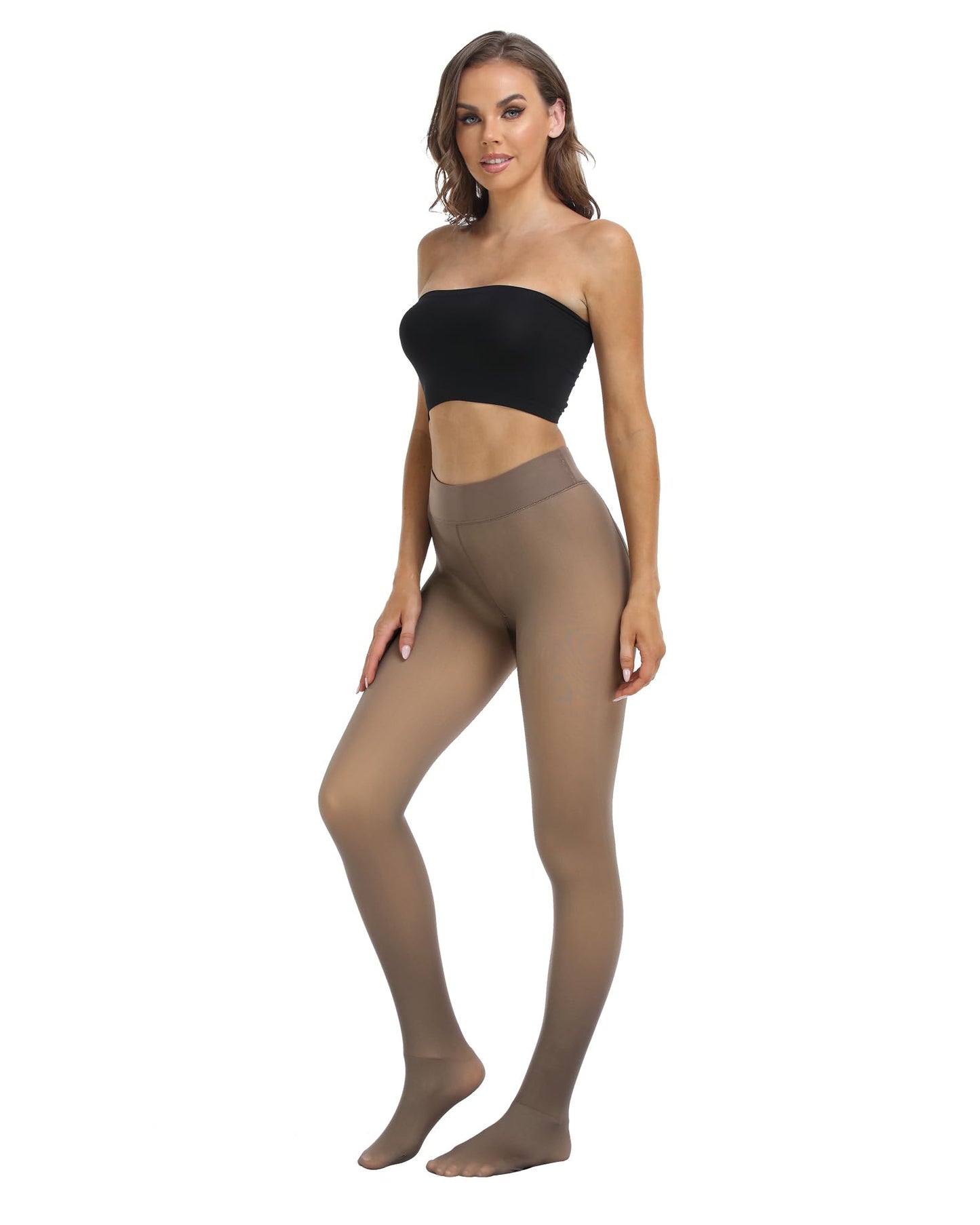 ATHVOTAR Fleece Lined Winter Tights Women - Thermal Warm Opaque Pantyhose Thick Sheer Leggings Brown X-Large/XX-Large