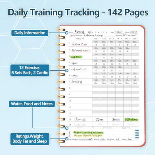 Fitness Journal-Workout Journal for Women & Men, Hard Cover Leather Fitness Planner, Workout Log Book With Gym Goals, Calendar, Progress Tracker, A5-5.7" x 8.3" - Black