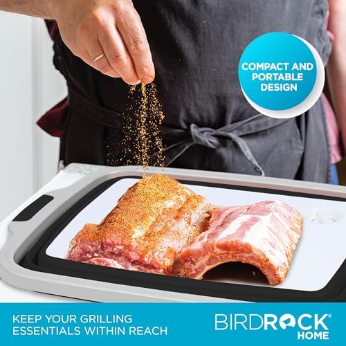 BIRDROCK HOME Collapsible Large BBQ Prep Tub & BBQ Resting Bag - Multi-Function Grill Caddy w/Colander & Lid, Portable Silicone Dish Bowl for Picnic, Tailgate, Camping