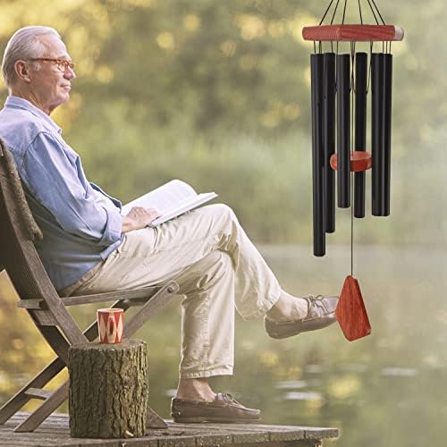 Wind Chimes for Outside, 30" Black Aluminium Wind Chime with Wind Catcher, Outdoor Garden Patio Decoration Windchimes, Classic Zen Gift for Men and Women