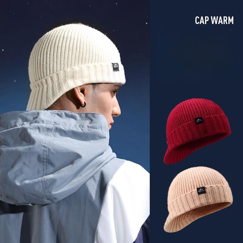 Winter Hats for Men Women - Thick Warm Stylish Knit Beanie Hat, Soft Stretch Cute Womens Winter Hats with Visor Pink