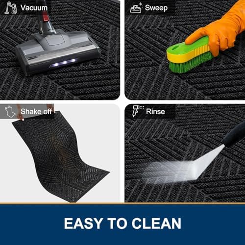 Smiry Front Door Mat Outside Entrance, Heavy Duty Sturdy Natural Rubber Doormat, Trap Dirt and Moisture, Easy Clean Low Profile Welcome Floor Mats for Indoor Outdoor Entry, 36x24 Inch, Black