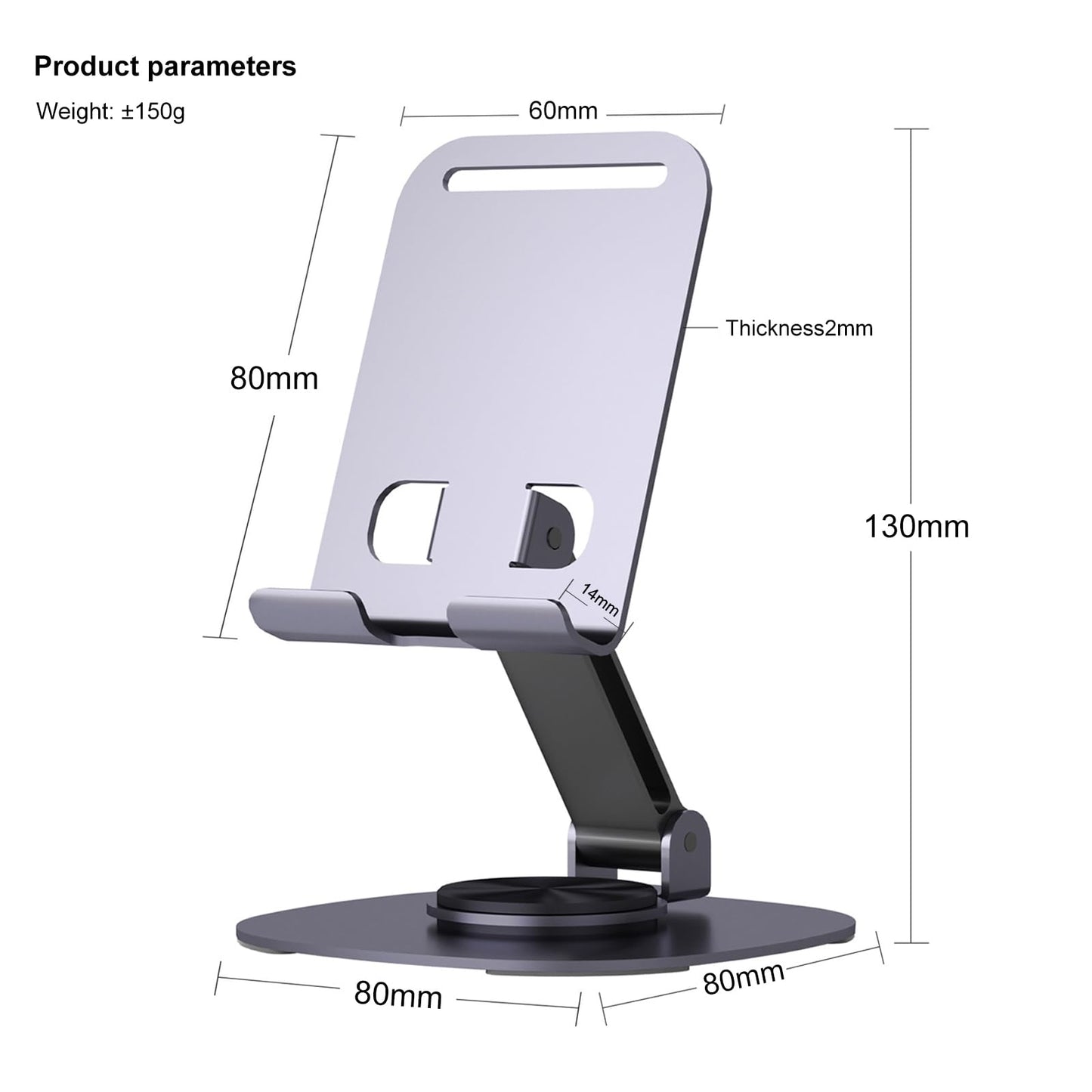 ONCHEER 360°Rotating Phone Holder for Desk, Portable & Foldable Cell Phone Stand for Office & Kitchen, Adjustable Tablet Stand for All Mobile Phones, iPhone, iPad, Nintendo Switch (Metal Purple)