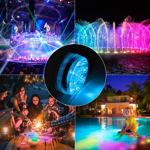 LOFTEK Submersible LED Lights with Remote, 13 LED Pool Lights for Inground Above Ground Pool with Magnets &Suction Cups,16 Color Changing Underwater Light for Ponds Battery Operated, 6 Pack
