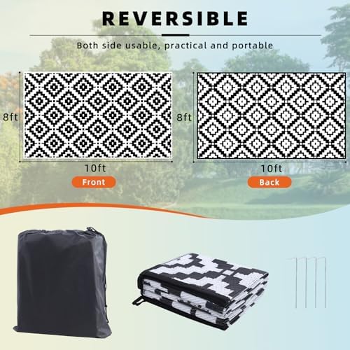 Favoyard Outdoor Rug 8x10 ft Waterproof Reversible Patio Plastic Straw Rugs for Decor Clearance Outside Large RV Camping Area Carpet Mat for Porch Deck Balcony Pool Backyard Picnic Beach Camper Door