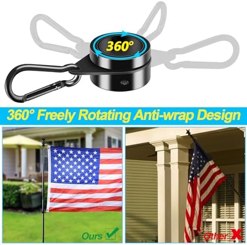 Black Flag Pole Kit for House, 5 FT Thickened Stainless Steel Outside Wall Mount Flagpole for 3x5' Flag, 1" Tangle Free Rotating Flag Pole Rings & 2-Position Bracket Holder for Porch