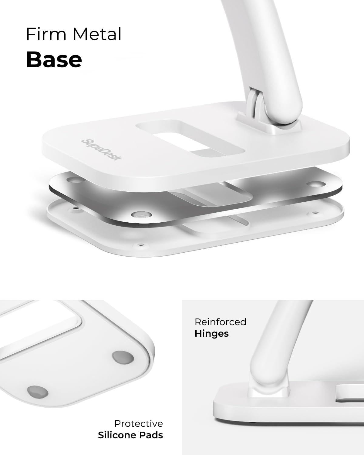 SupeDesk Foldable Phone Stand, Adjustable Cell Phone Holder, with Anti-Slip Strips, Portable Phone Stand for iPhone, Samsung, All Smartphones, White