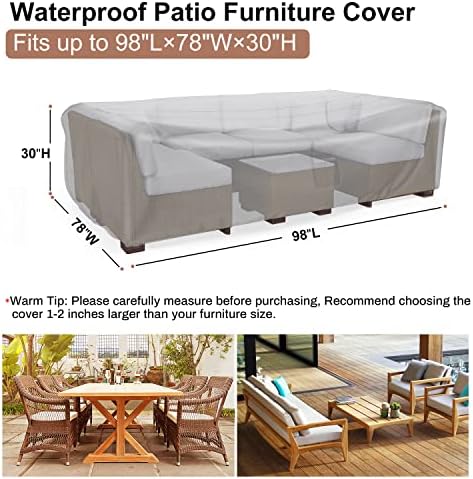 Patio Furniture Set Cover Waterproof, Mrrihand Outdoor Sectional Sofa Set Cover Heavy Duty 600D Table and Chair Set Cover 98" L× 78" W× 30" H
