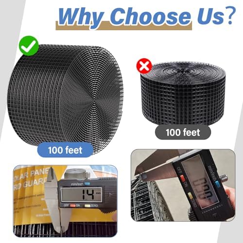 Solar Panel Bird Guard,6in x 100ft Critter Guard Roll Kit for Roof Protection Net Wire Screen,Rust-Proof Black PVC Coated Galvanized Net Pigeon Mesh with 70 Fastener Clips for Bird,Animal Control