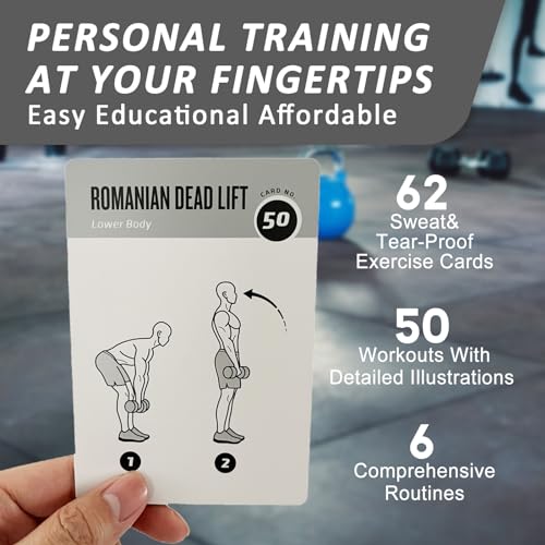 MOVASEE Bodyweight Workout Cards, 62 Exercises Cards Deck Large Size 5" x 3.5" Fitness Cards for Women & Men, Beginner Fitness Guide to Training Exercises at Home or Gym