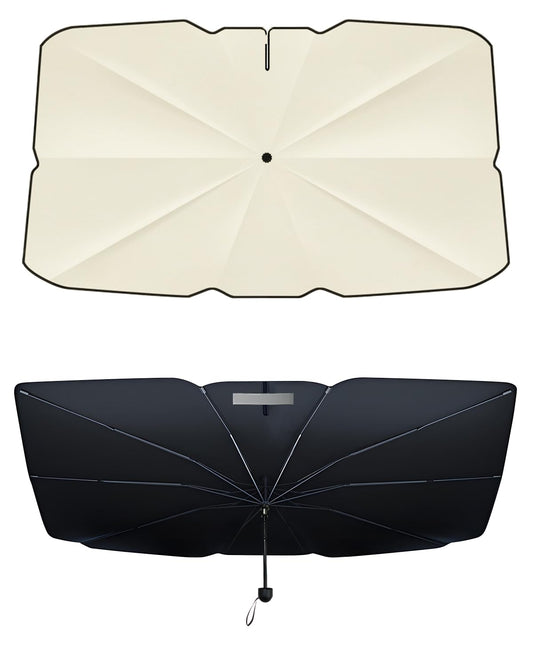 [2025 Upgrade] Retractable Windshield Sun Shade for Car, Umbrella Sunshade for Car Windshield Protect Vehicle from Sun Rays & Heat Damage Medium (57" x 33")