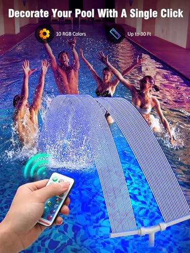 Pool Fountain with Solar Lights, for Above and In-ground Pool with 10-Color LED Lights, Control by APP, 360°Adjustable Dual Spray Waterfall Sprinkler