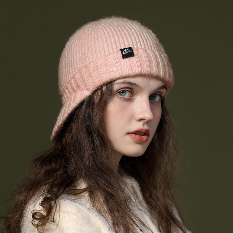 Winter Hats for Men Women - Thick Warm Stylish Knit Beanie Hat, Soft Stretch Cute Womens Winter Hats with Visor Pink