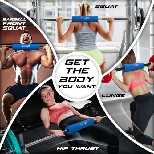 Yes4All Barbell Foam Nylon Bar Pad/PVC Bar Pad - 16 Inch Barbell Pad for Squats, Lunges & Hip Thrust (Blue- Single), Model Number: 810019297212