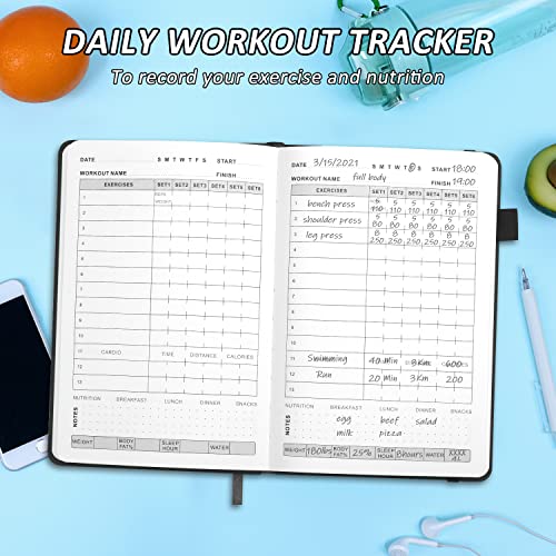 EPEWIZD Fitness Journal Hardcover 6- Month Workout Planner Undated Workout Log Book Home Gym Accessories for Women and Man (Black)