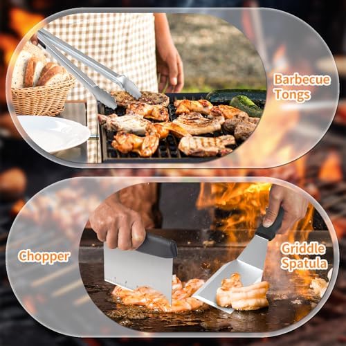 29PCS Griddle Accessories Kit,Flat Top Grill Accessories for Camp Chef Blackstone Griddle Accessories with Enlarged Spatulas,Tongs,Spice Shakers,Basting Cover,Scraper for Outdoor Barbecue