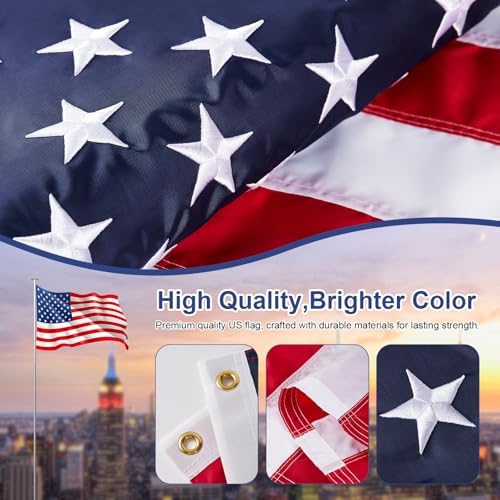 American Flags 3x5 FT for Outside, USA Flag Outdoor Heavy Duty with Embroidered Stars Swen Stripes Brass Grommets Made of Longest Lasting Waterproof & Tear Proof Oxford Polyester