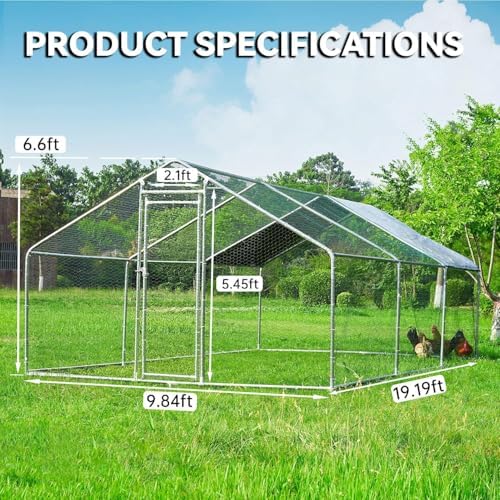 HITTITE Large Metal Chicken Coop with Run, 19.19 x 9.84 x 6.56 ft Walk in Poultry Cage Chicken Run Pen, Outdoor Chicken Runs for Yard with Waterproof & Anti-UV Cover