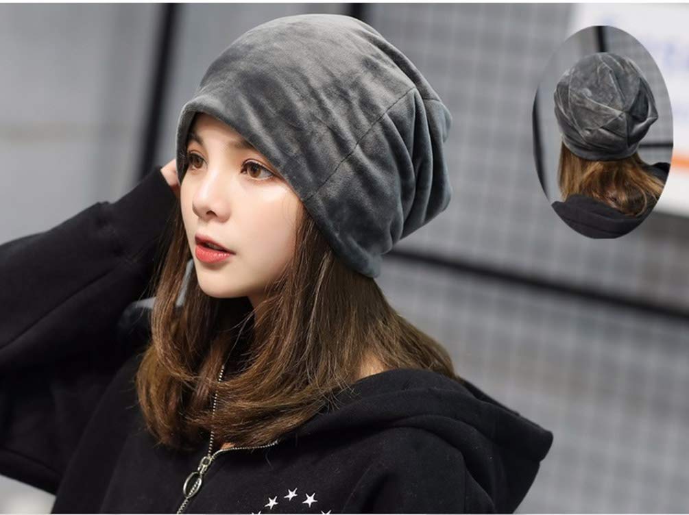 UbdehL Women's Velvet Beanie Winter Korean Fashion Hats Cap Warm Stretch Headwear Soft Skull (Navy Blue,One Size)