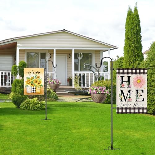 Garden Flag Stand for Outdoor,Heavy Duty Garden Flag Holder for 12x18 Flags, 46 Inches Gaden Flag Pole with Shepherd Hooks for Patio and Yard Decorations